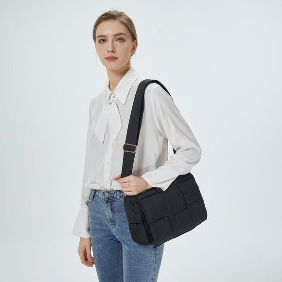 Women Shoulder Bag Puffer Crossbody Purse Designer Woven Handbag Nylon Padded Ho - Picture 3 of 4